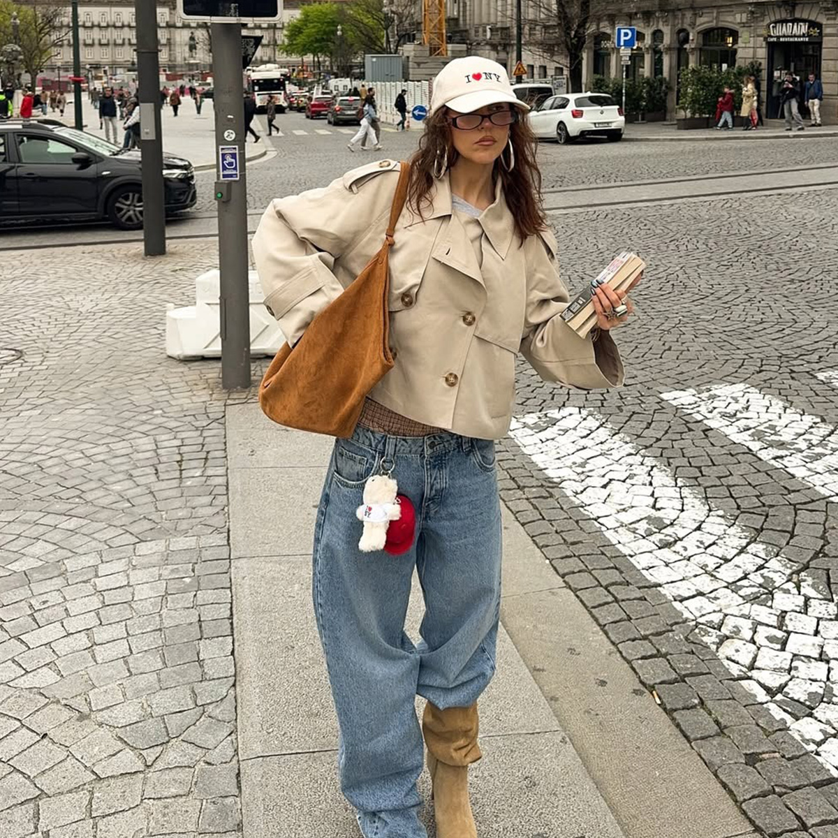 sofia coelho wearing a cropped trench coat