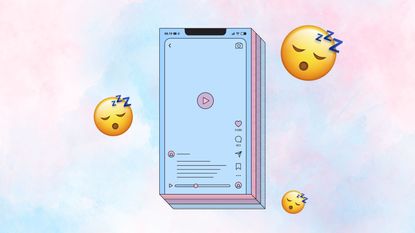An illustration of a phone with TikTok, with sleep emojis around it