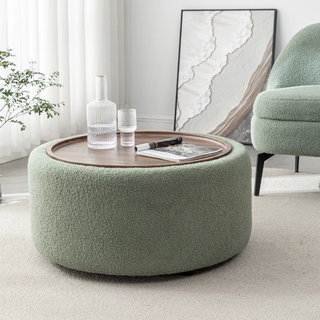round green coffee table/storage ottoman with fabric siding