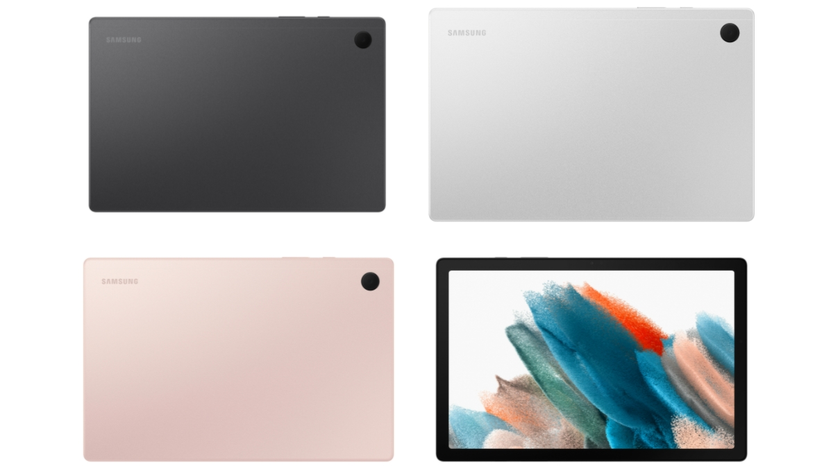 The Samsung Galaxy Tab A8 in three colors
