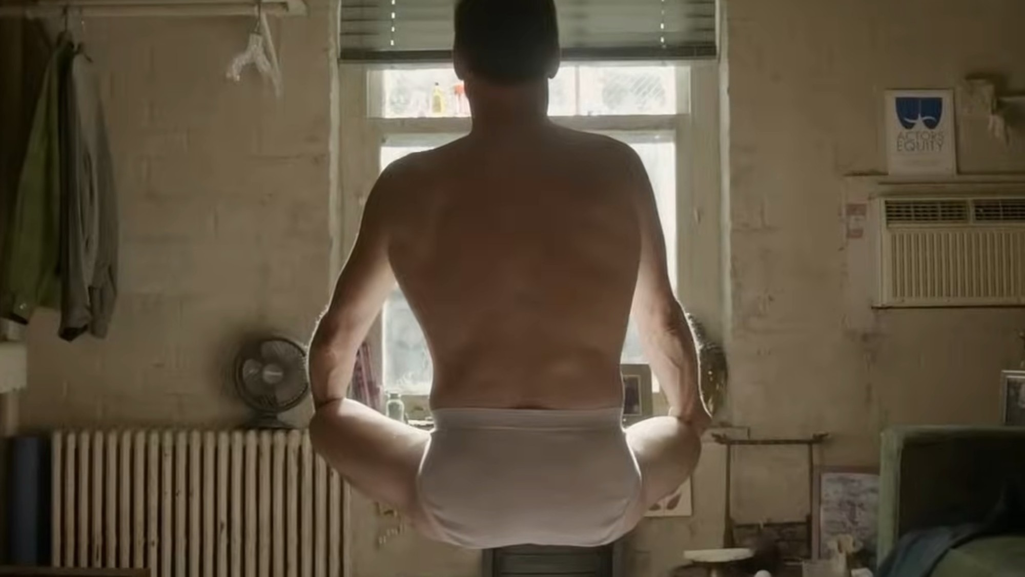Michael Keaton levitating in Birdman