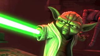 Best Star Wars: The Clone Wars episodes: image shows yoda with lightsaber