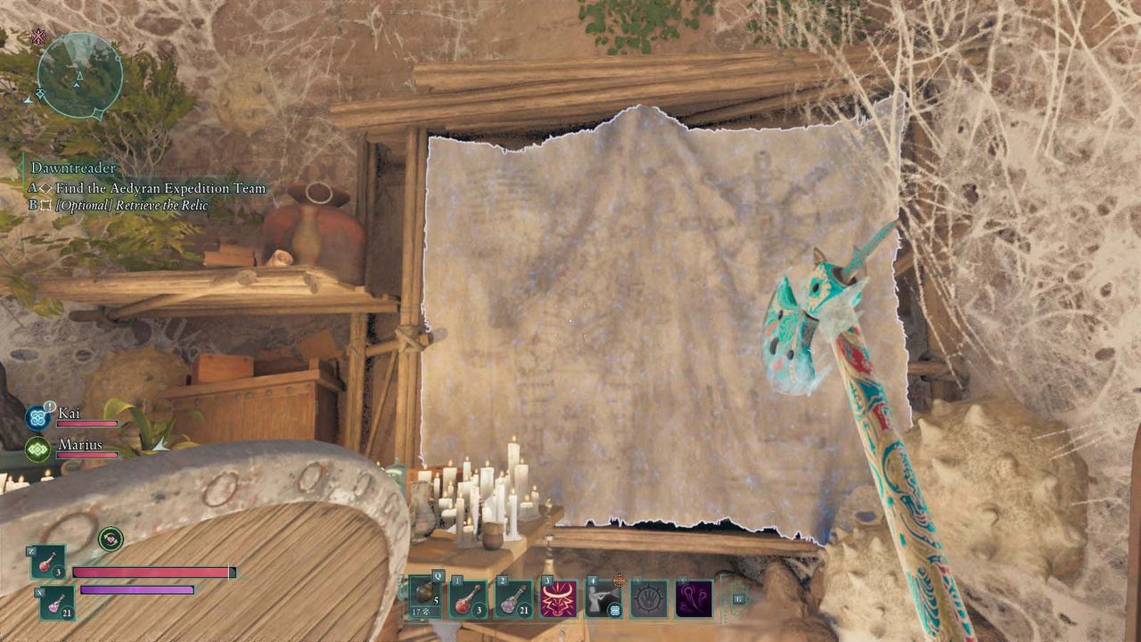 A large canvas with a drawing of the Oracles statue on it.