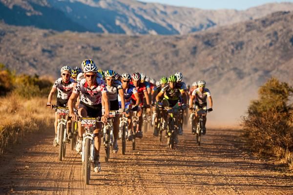 Lukas Fluckiger of Trek world racing leads the main pack