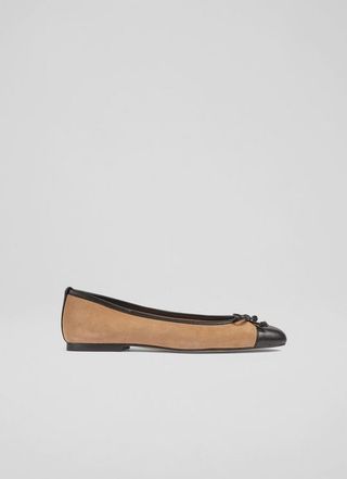 Kara Sand Suede and Black Leather Toe Cap Ballerina Pumps