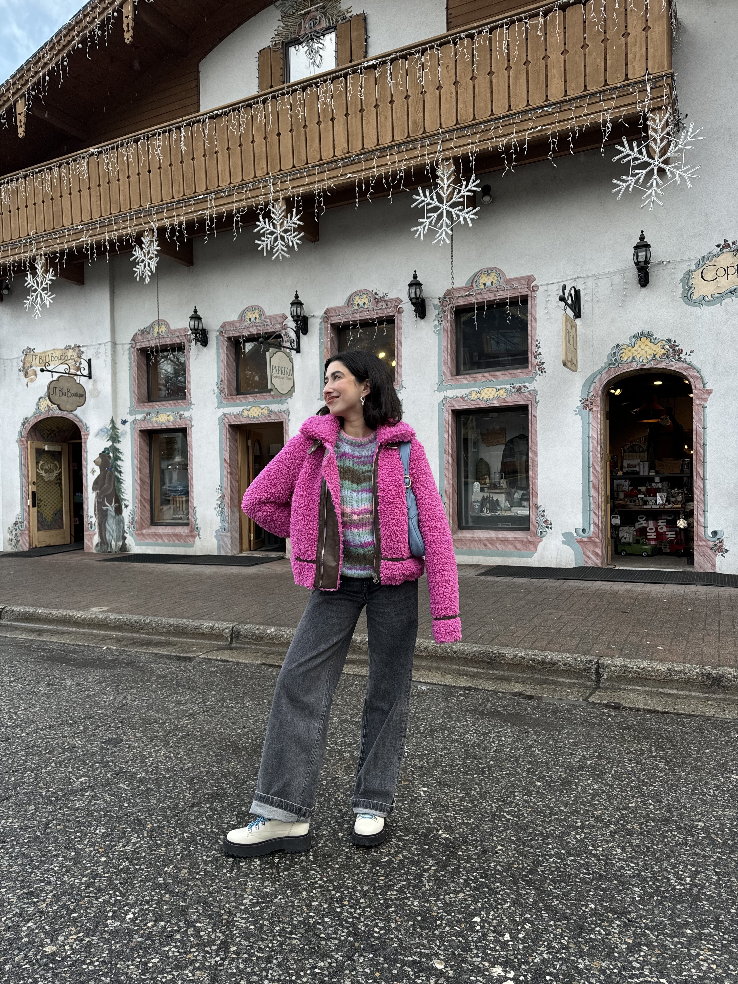 April Lockhart wearing a unique sweater in winter 2025