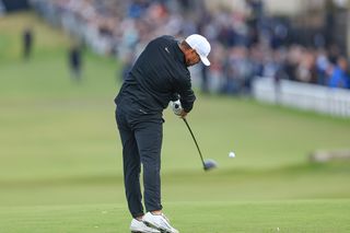 Brooks Koepka hitting a driver at St. Andrews