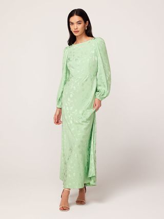 Megan Pistachio Tulip Jacquard Maxi Dress