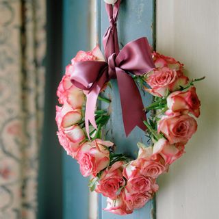 door with rose wreath