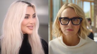 Side by side of Kim Kardashian on The Kardashians Season 6 and Naomi Watts in The Watcher.