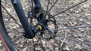 Closeup of spokes on bike wheel