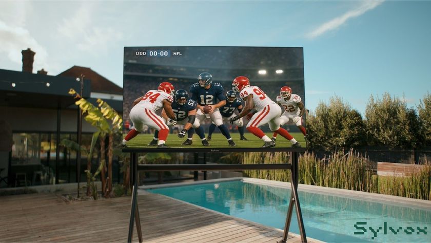 Sylvox Frameless outdoor TV on stand at pool