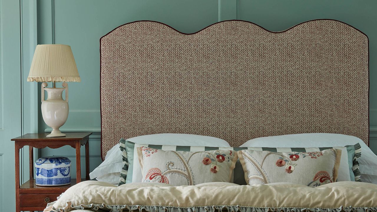 Scalloped-edge fabric headboard