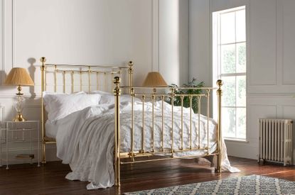 wrought iron bed in bedroom