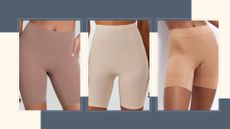 composite image of models wearing anti-chafe shorts from Spanx, John Lewis and M&S