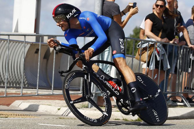 Italy's Filippo Ganna on his way to sixth place at the 2019 European Championships elite men's time trial