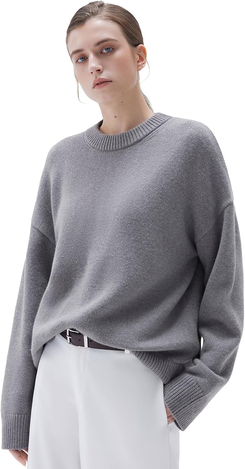 Suuksess Cashmere Women Oversized Long Sleeve Pullover Sweater 2025 Fall Winter Crew Neck Jumper Tops (heather Grey,s)