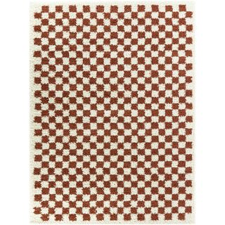 Wayfair, Noor Chequered Burnt Orange/Cream Rug