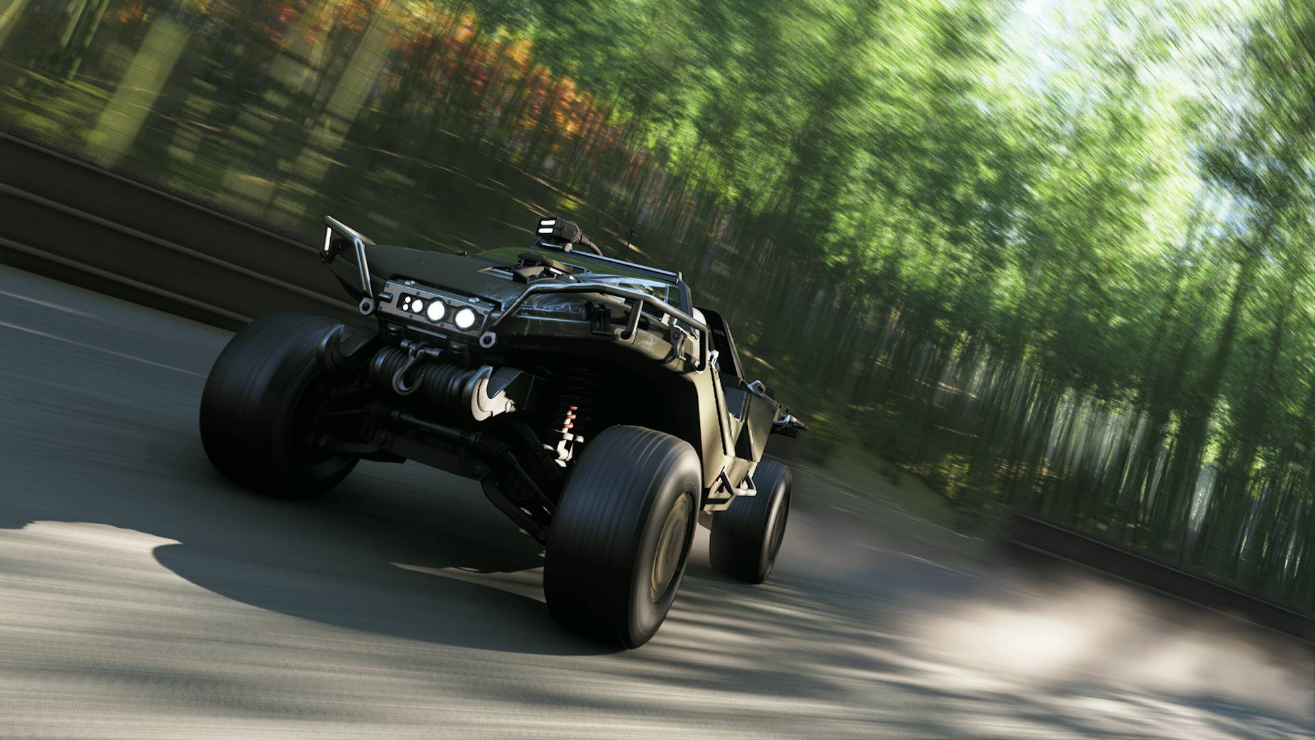 Forza Horizon 6 player driving warthog car through arashiyama bamboo forest