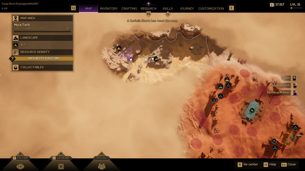 Dune: Awakening diamondine dust locations - A map showing the location of diamondine dust in the Mysa Tarill outpost.
