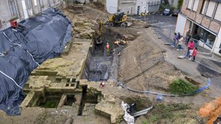 Archaeologists excavate the moat in the Brittany region of France.