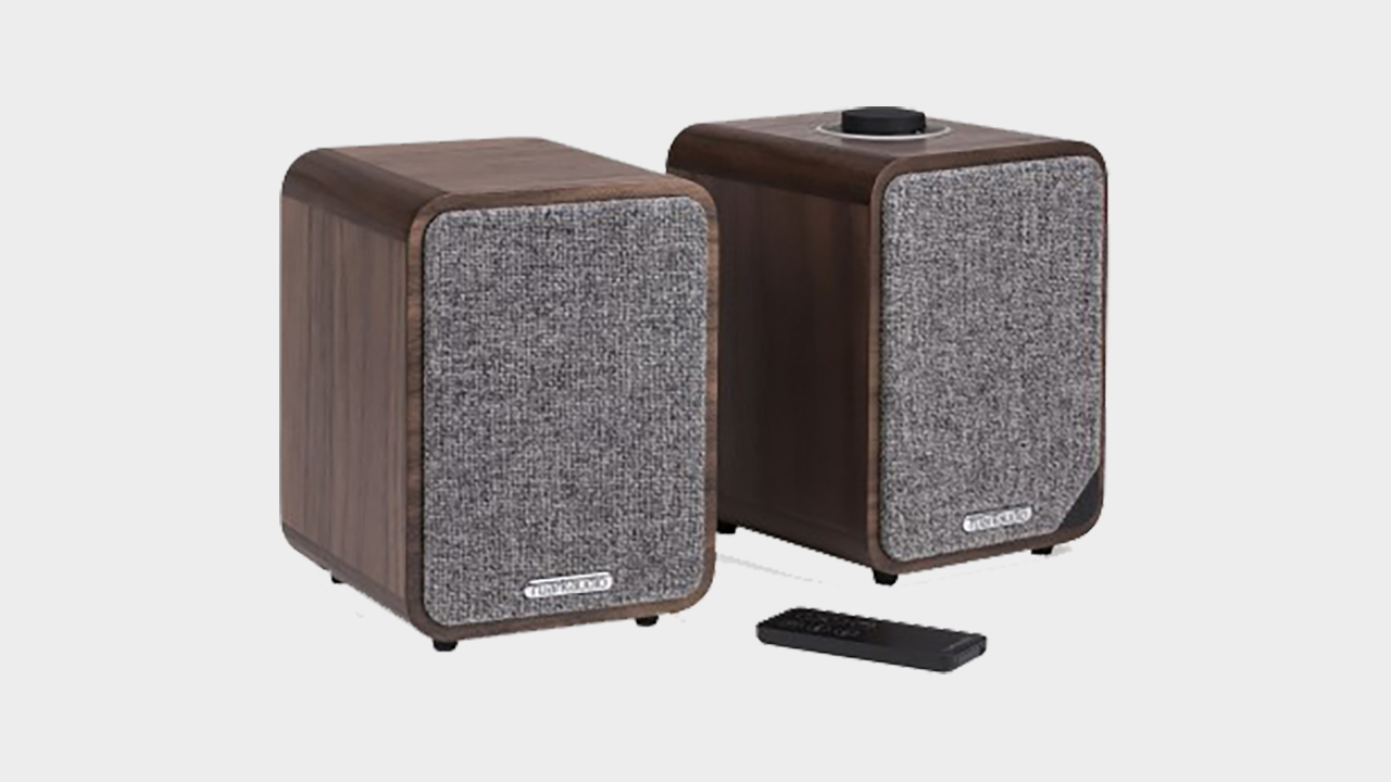 Ruark Speakers in front of a gray background.