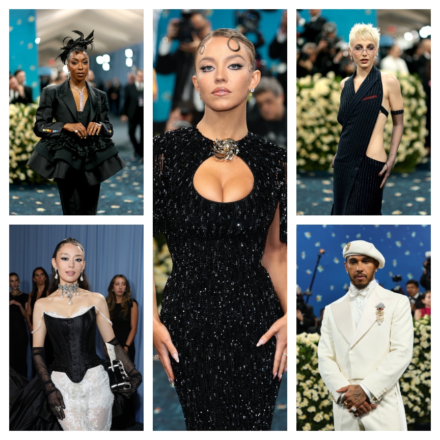 celebrities attending the met gala in a grid pattern
