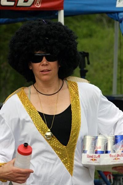 Commentator Rebecca "Red Bull" Rusch before the freak show...