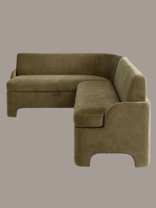 Ebony Corner Dining Bench in Fine Chenille Moss Green 