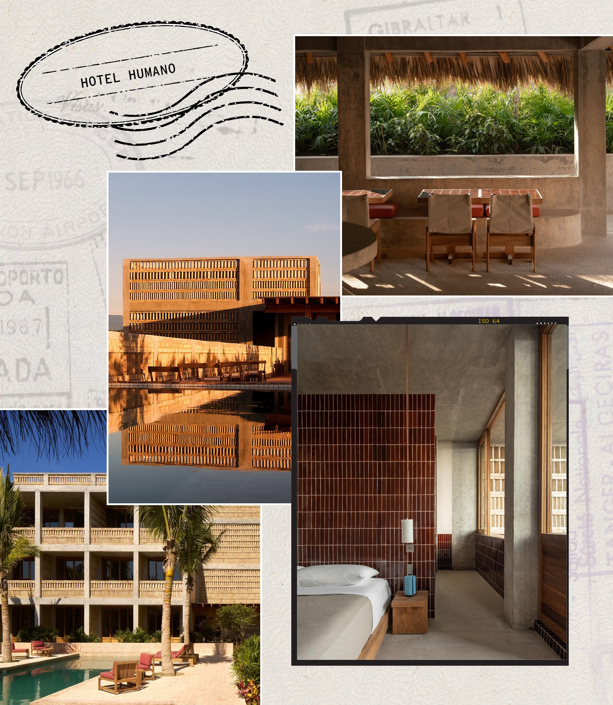 a collage of four images of Hotel Humano in Mexico