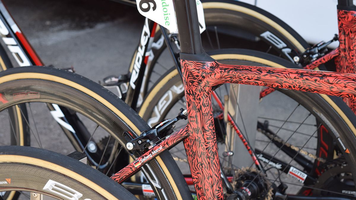 The frameset appears to have direct mount brakes front and rear