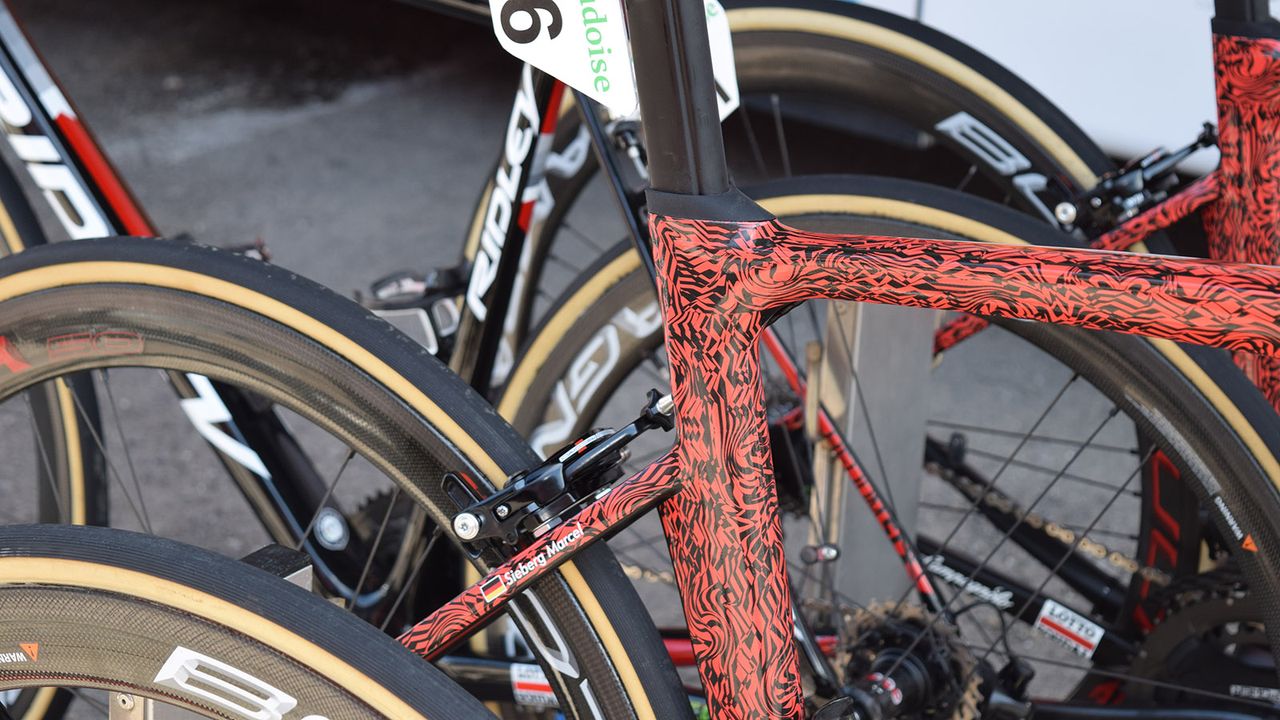 The frameset appears to have direct mount brakes front and rear