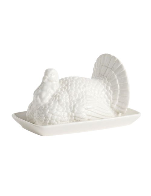 Figural Turkey Stoneware Butter Dish