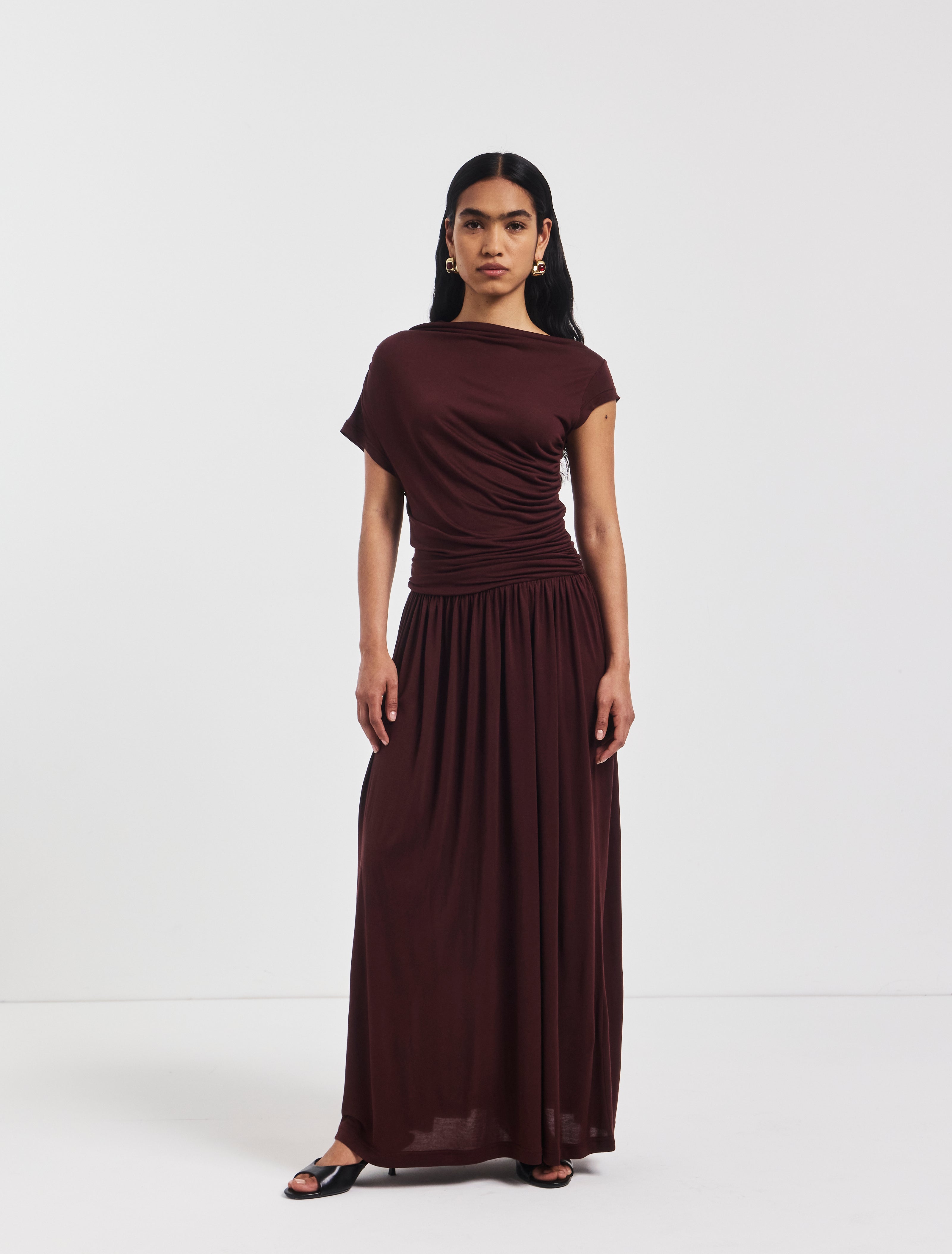 Priam Draped Dress in Bordeaux