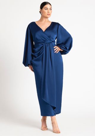 Satin Puff Sleeve Pleated Dress