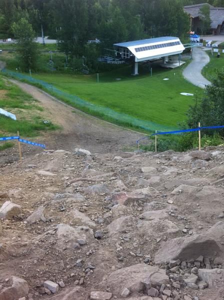 The view from the top of the downhill rock garden near the end of the lap.