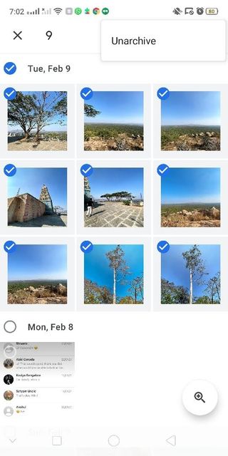 a phone screenshot of Google Photos' unarchive feature