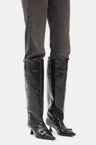 Black Eyelets Slouchy High Shaft Boots