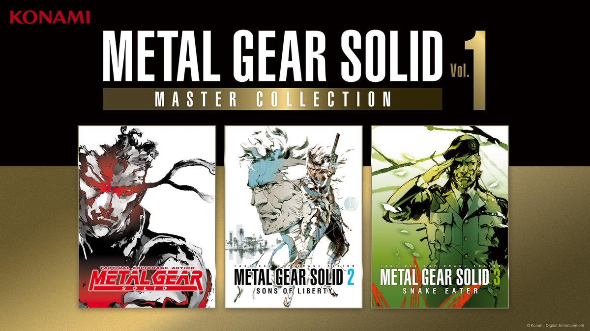 Metal Gear Solid: Master Collection Vol. 1 cover art for various games from Konami featuring Snake