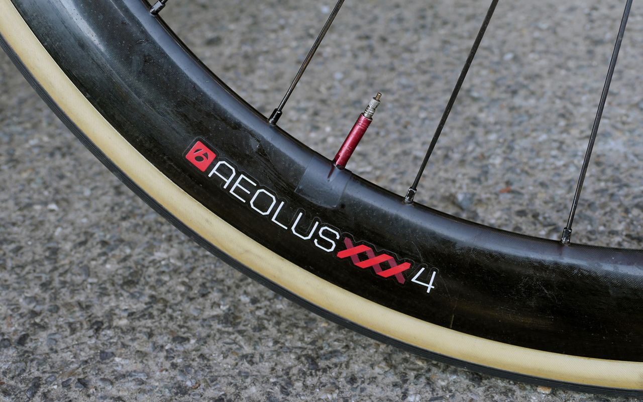 A small piece of electrical tape prevents any rattling from the tubular valves on the Bontrager Aeolus rims