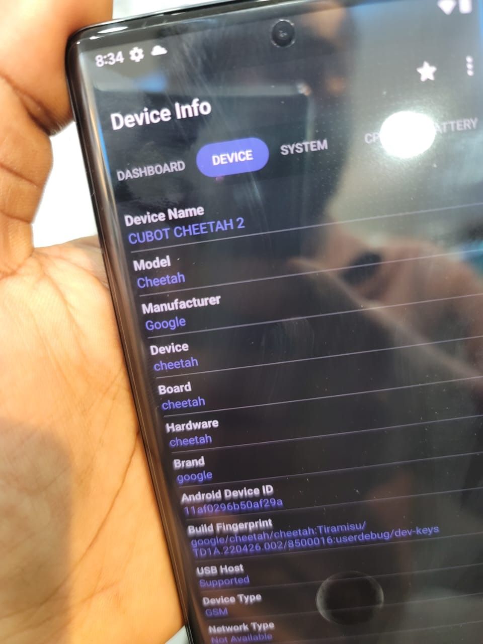 Google Pixel 7 Pro prototype showing its back and front panels in full