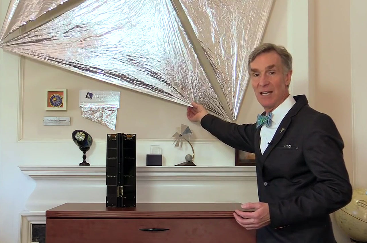 Bill Nye Shows LightSail Material 