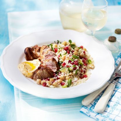 Lamb Fillet with Chickpea and Pomegranate Couscous-Summer food-salad-woman and home