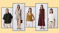 five models wearing john lewis linen pieces