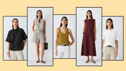 five models wearing john lewis linen pieces