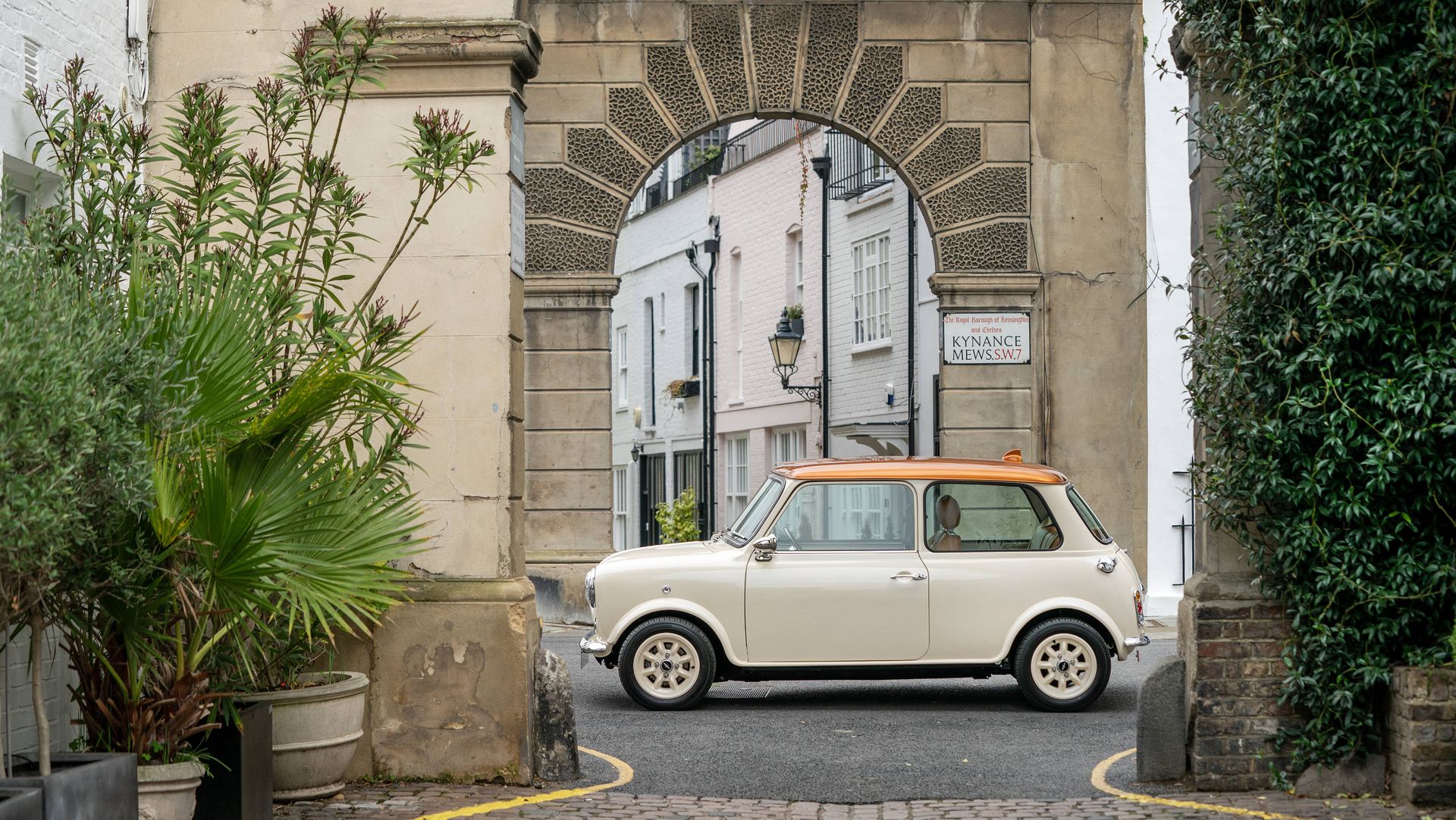 Mini eMastered by David Brown Automotive on London street