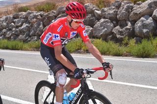Chris Froome with a bandaged up knee after his stage 12 crash