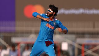 Ravindra Jadeja of India celebrates taking a wicket ahead of this week's India vs Afghanistan Cricket World Cup clash.