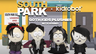 a kidrobot ad for the south park goth plushies