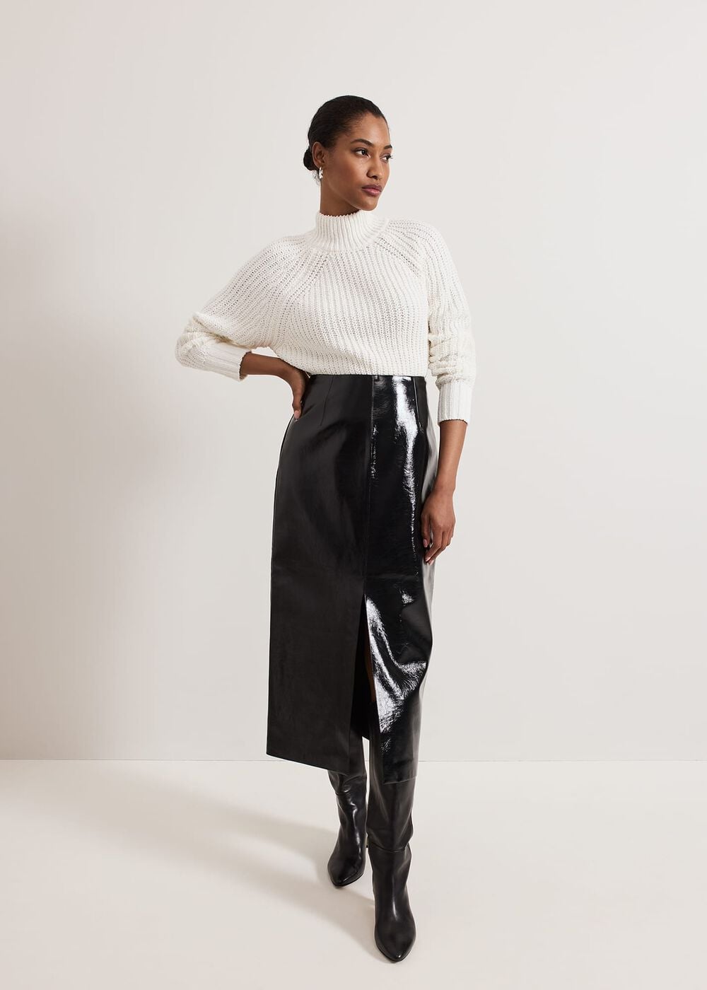 Tabby Black Vinyl Pu Pencil Skirt